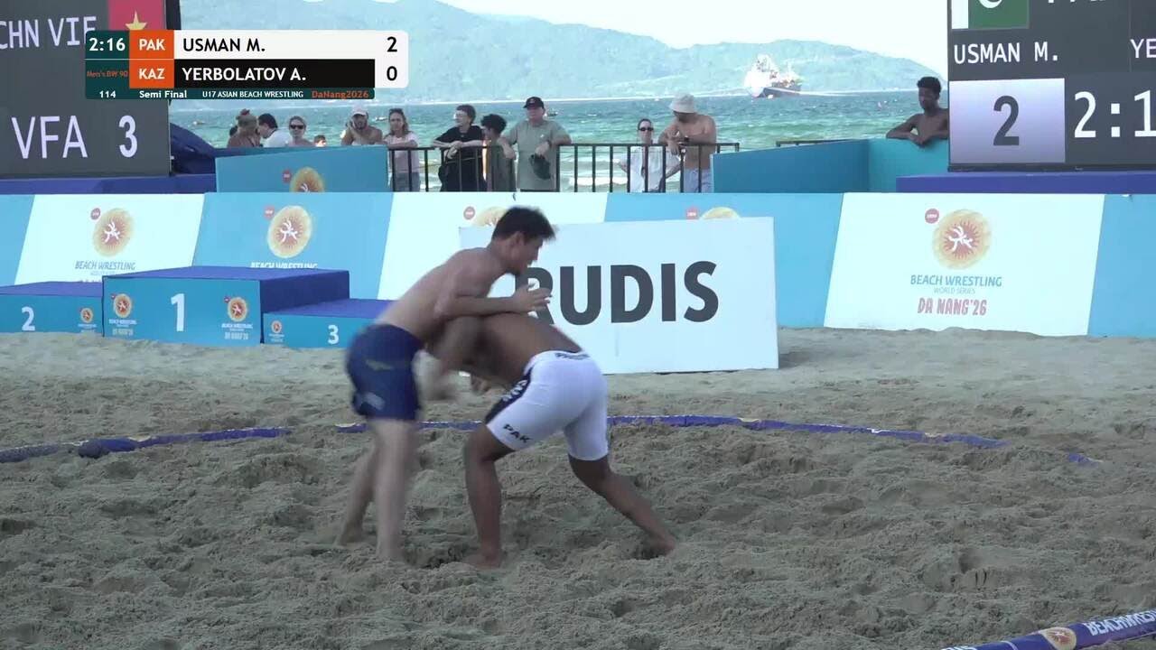 Muhammad USMAN (PAK) vs. Adilbek YERBOLATOV (KAZ) | U17 ASIAN BEACH WRESTLING 2026 | Semi Final | Me backdrop