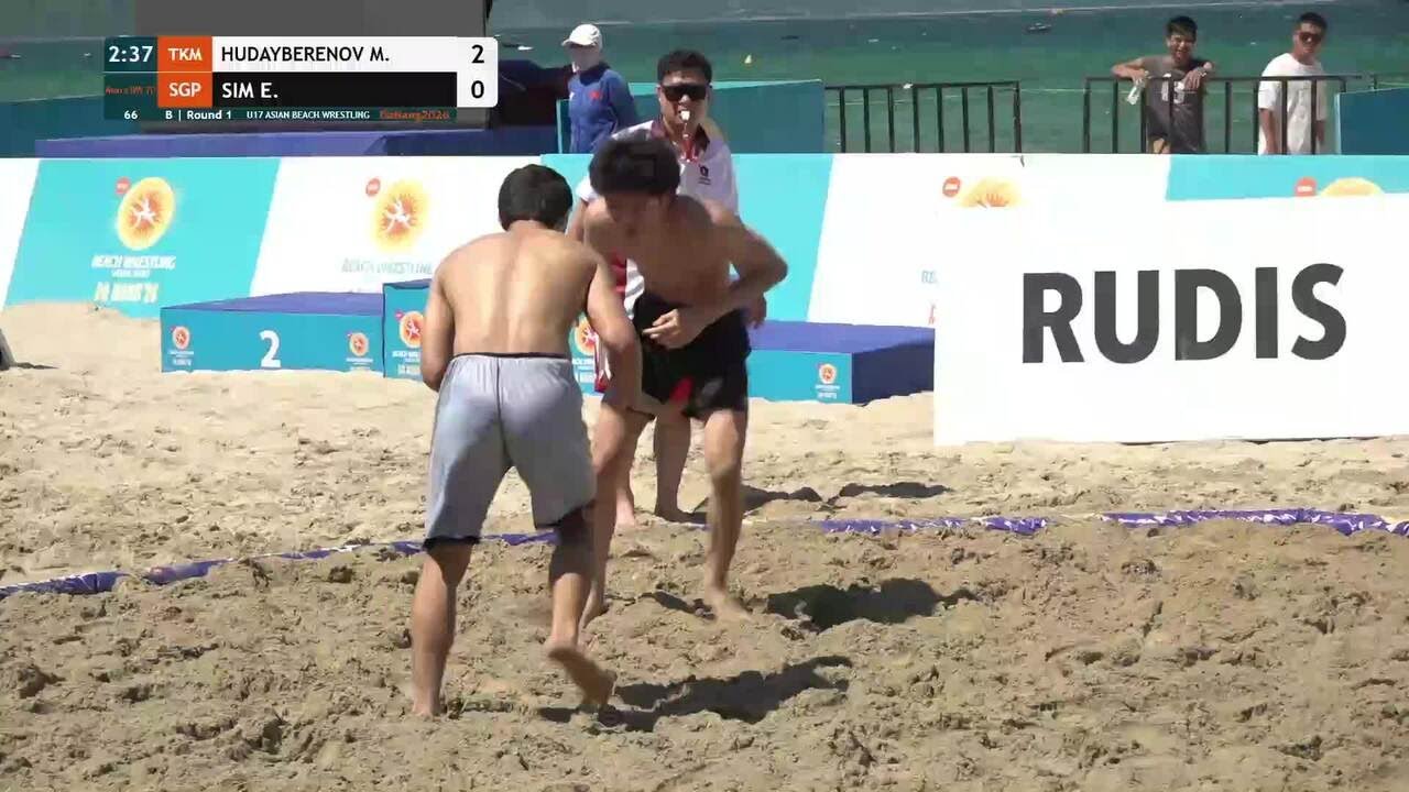 Mekan HUDAYBERENOV (TKM) vs. Emiliano Hui Heng SIM (SGP) | U17 ASIAN BEACH WRESTLING 2026 | B | Roun backdrop
