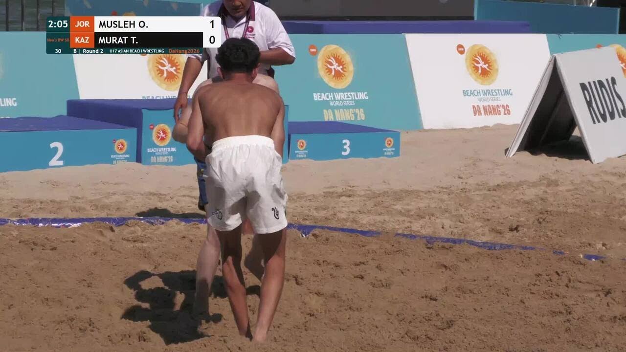 Omar Ishaq Yacoub MUSLEH (JOR) vs. Temirlan MURAT (KAZ) | U17 ASIAN BEACH WRESTLING 2026 | B | Roun backdrop