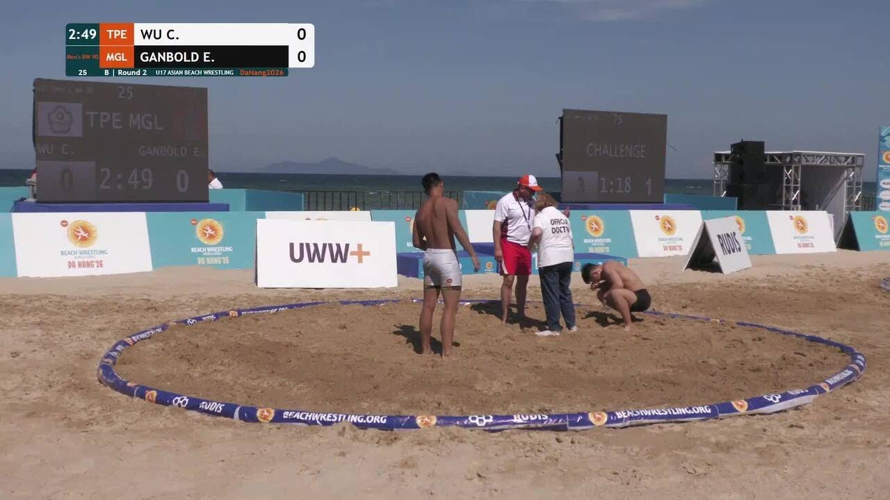 Cheng En WU (TPE) vs. Elbegsaikhan GANBOLD (MGL) | U17 ASIAN BEACH WRESTLING 2026 | B | Round 2 | Me backdrop