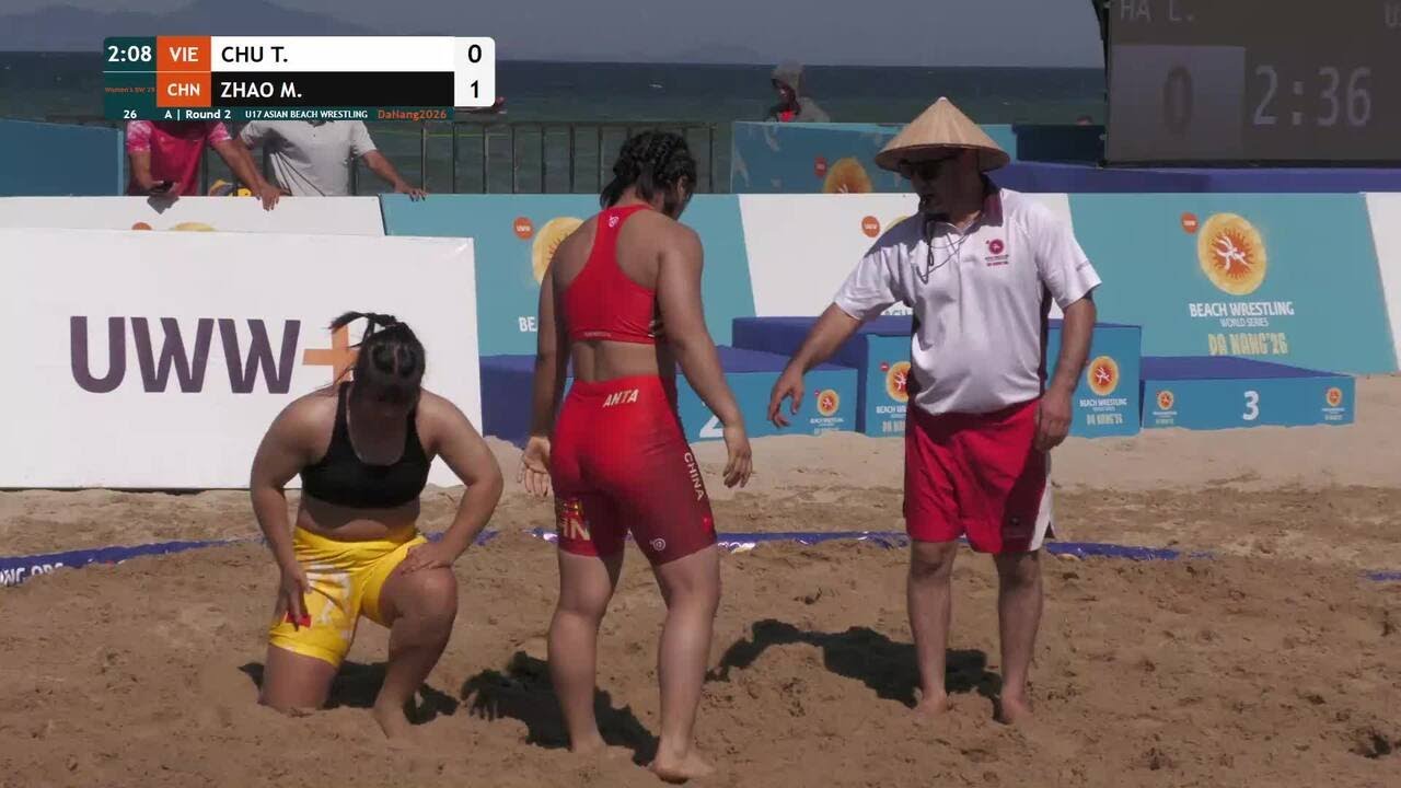 Thi Huyen CHU (VIE) vs. Min ZHAO (CHN) | U17 ASIAN BEACH WRESTLING 2026 | A | Round 2 | Women's BW 7 backdrop