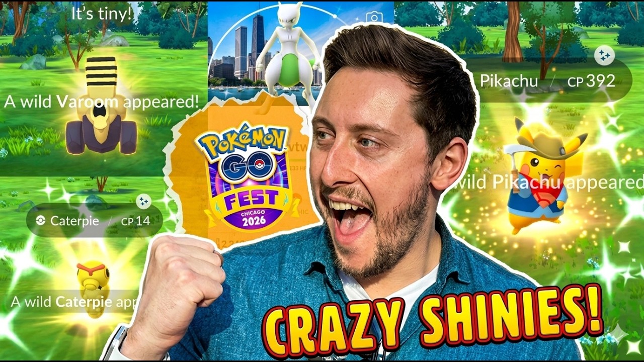 Shiny Excavator Pikachu & INSANE GO Fest Chicago Luck! Pokemon GO Fest 2026 City Shiny Madness! backdrop