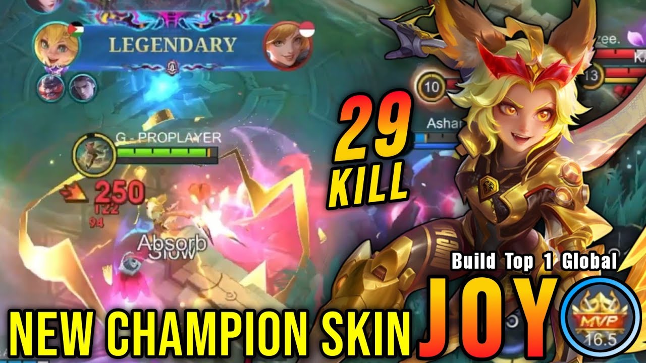 29 Kills!! ONIC PH Joy New CHAMPION Skin!! - Build Top 1 Global Joy ~ MLBB