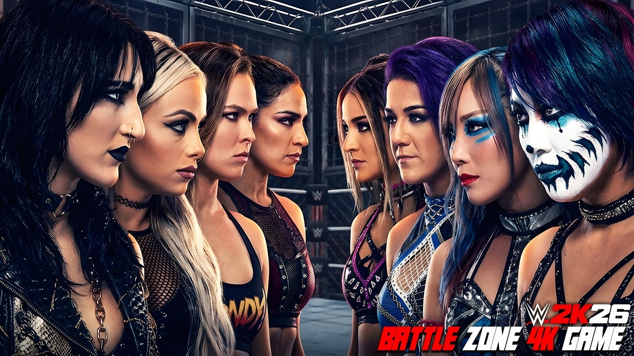 Ronda Rousey, Rhea Ripley, Liv Morgan & Raquel vs Asuka, Bayley & Damage CTRL! backdrop