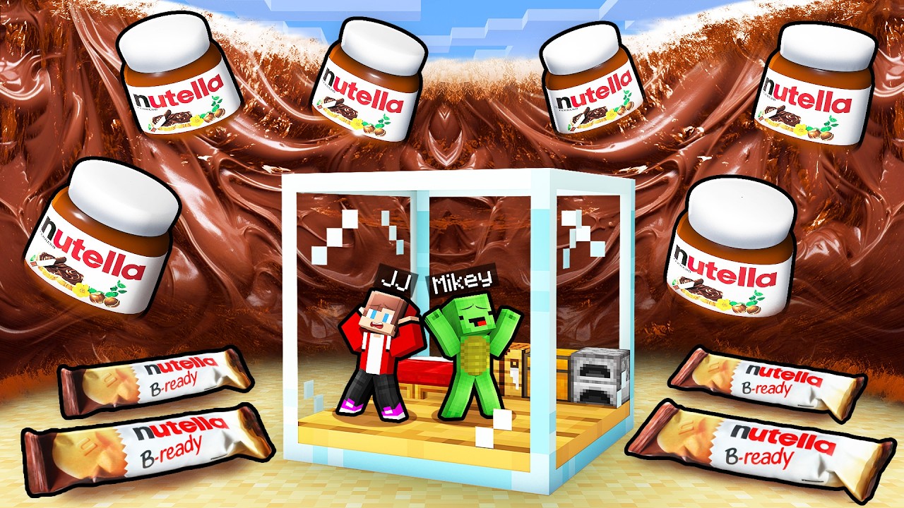 Minecraft - Maizen: Mikey & JJ GLASS Bunker vs NUTELLA Doomsday Survive Battle backdrop