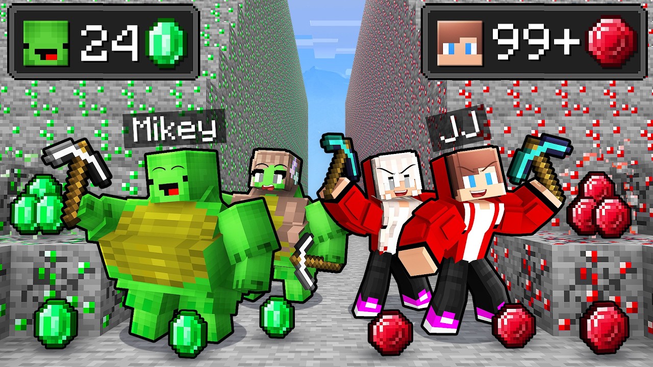 JJ and Mikey: FAT vs STRONG Mine Battle in Minecraft! backdrop
