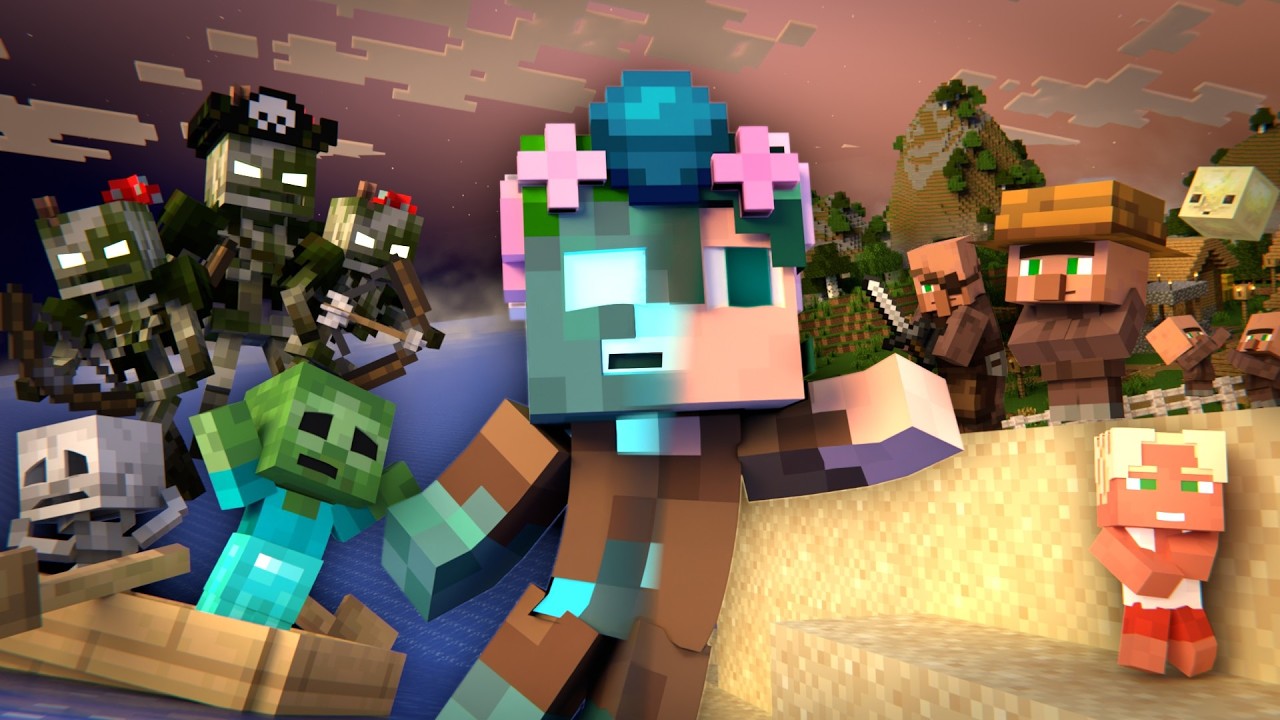 DROWNED ZOMBIE ARMY vs SKELETON ARMY vs VILLAGER ARMY-The Little Mermaid (Minecraft Movie Animation) backdrop