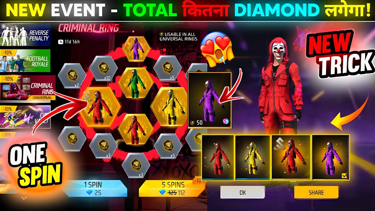 New Criminal Ring Event Free Fire Spin🔥 | 9 June Criminal Ring🥳|Free Fire New Event | Ff New Evevnt backdrop