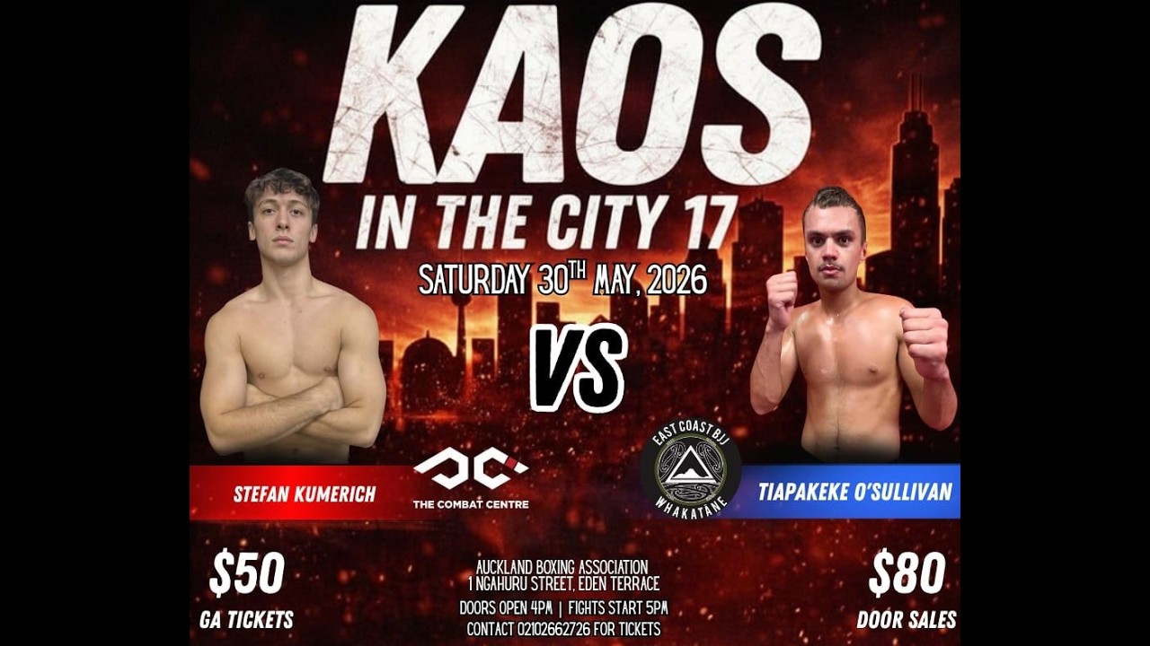 KAOS ON THE CITY 17: STEFAN KUMERICH vs TIAPAKEKE O'SULLIVAN | K1 Boxing Fight backdrop