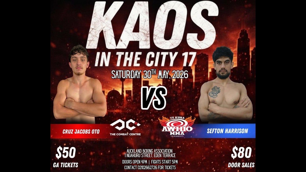 KAOS ON THE CITY 17: CRUZ JACOBS OTO vs SEFTON HARRISON | K1 Boxing Fight backdrop