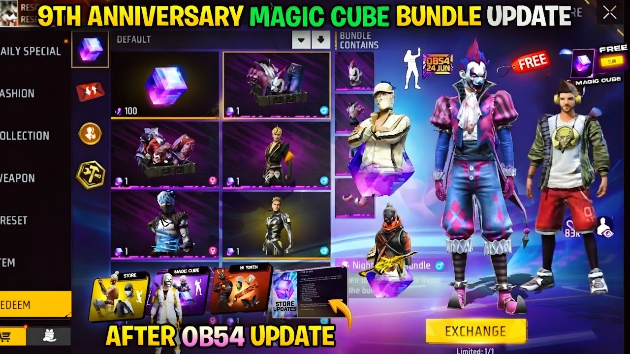 OB54 Magic Cube Store Update 9th Anniversary💥🤯| Next Universal Ring Bunny Bundle | Ff New Event backdrop