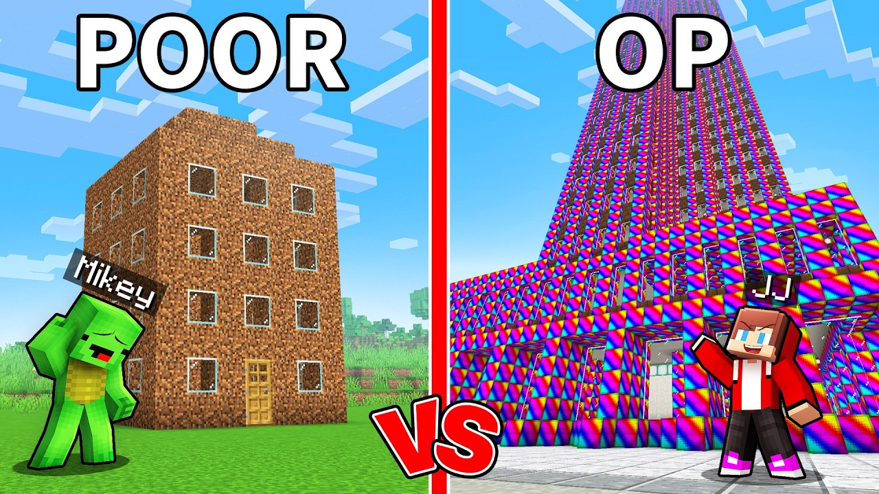 Maizen: Mikey POOR vs JJ OP Skyscraper - Minecraft background