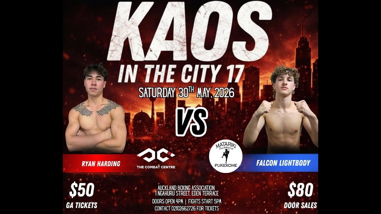 KAOS ON THE CITY 17: RYAN HARDING vs FALCON LIGHTBODY | K1 Boxing Fight backdrop