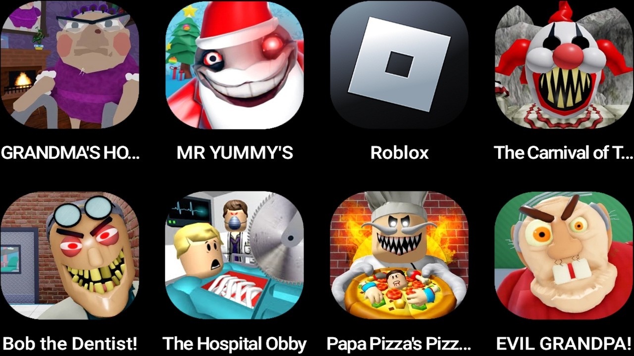 GRANDMA'S HOUSE RUN,Mr Yummy's,Roblox,The Carnival of Terror,Bob the Dentist,The Hospital Obby... backdrop
