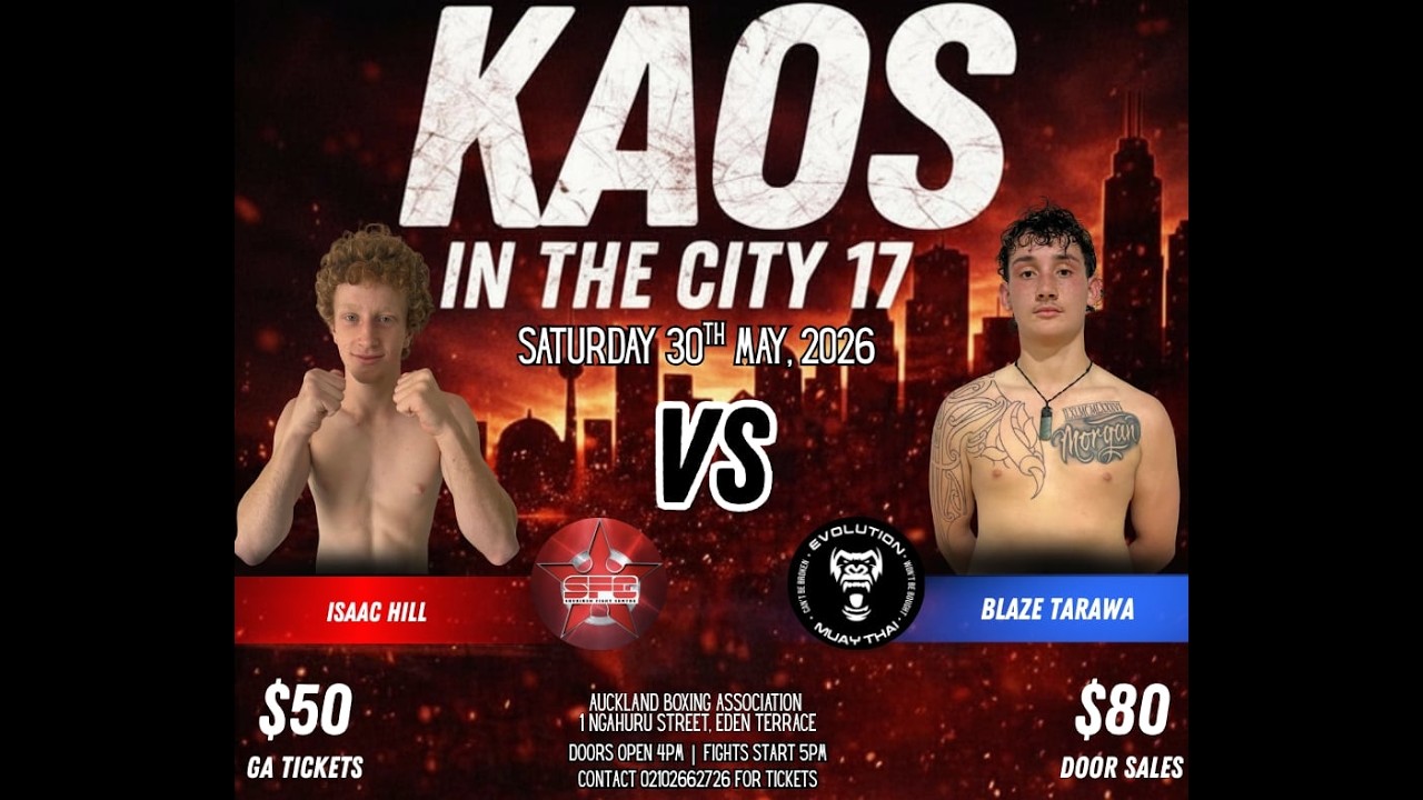 KAOS ON THE CITY 17: ISAAC HILL vs BLAZE TARAWA | K1 Boxing Fight backdrop
