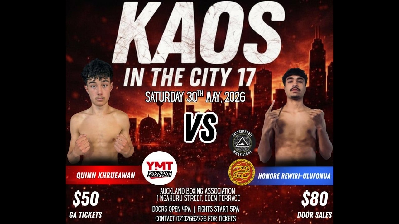KAOS ON THE CITY 17: QUINN KHRUEAWAN vs HONORE REWIRI ULUFONUA | K1 Boxing Fight backdrop
