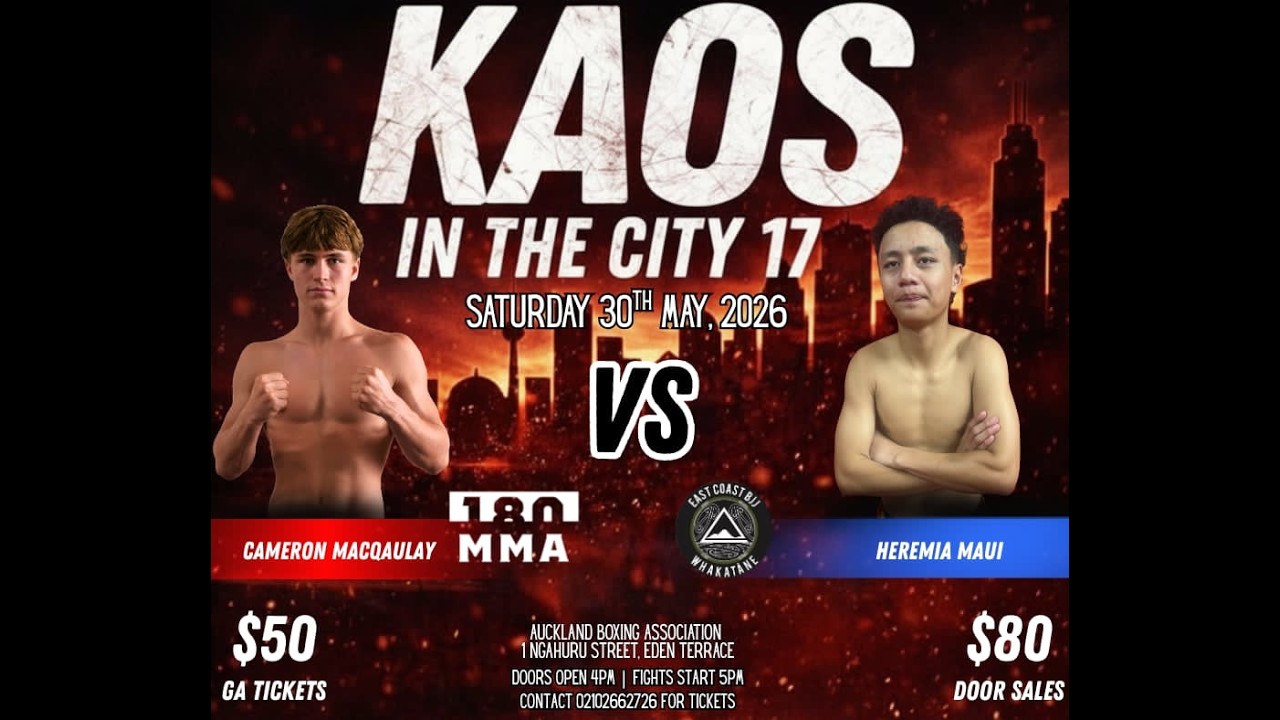 KAOS ON THE CITY 17: CAMERON MACQAULAY vs HEREMIA MAUI | K1 Boxing Fight backdrop