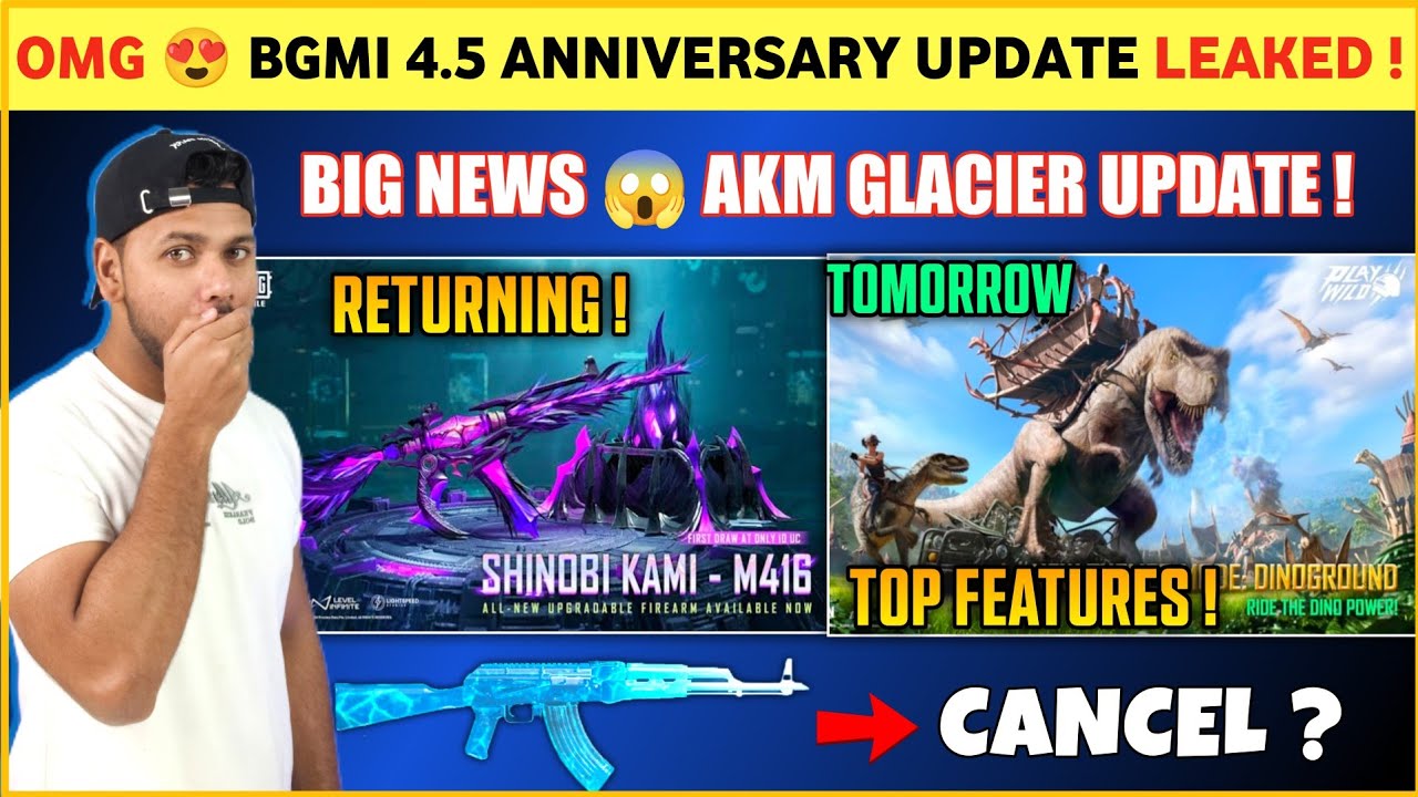 BIG NEWS 🔴 AKM Glacier | Shinobi Kami M416 Return | Bgmi 4.5 Update | Dinosaur Update Features backdrop
