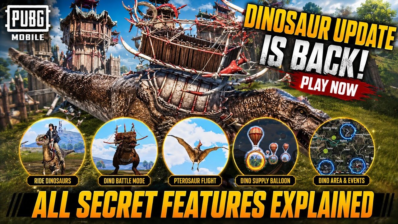 Dinosaur Theme Is Here | PUBG MOBILE Dinosaur Update Best Feature You Missed | All Secret Features backdrop