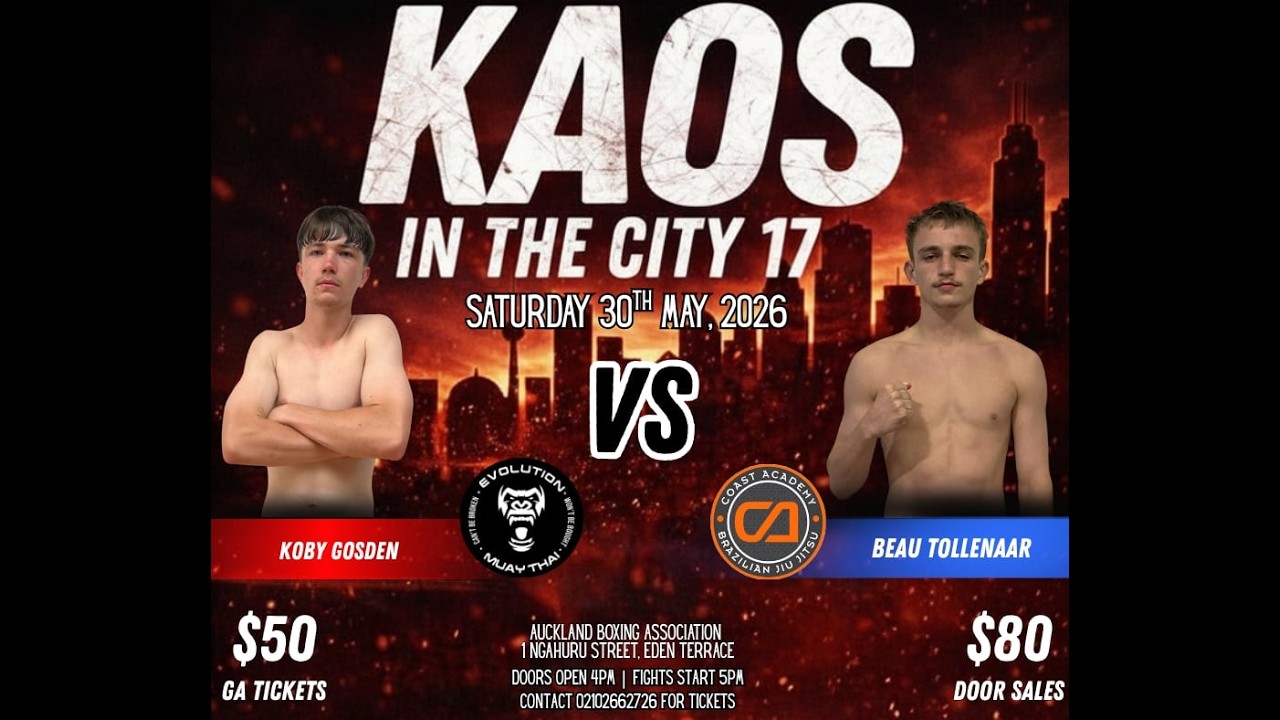 KAOS ON THE CITY 17: KOBY GOSDEN vs BEAU TOLLENAAR | K1 Boxing Fight backdrop