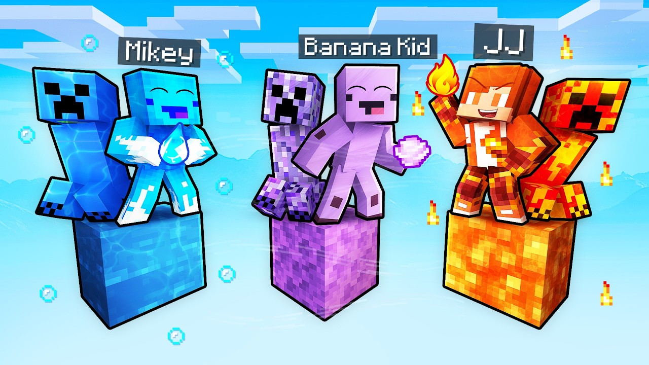JJ and Mikey: ONE BLOCK ELEMENTAL CREEPER BATTLE in Minecraft... background