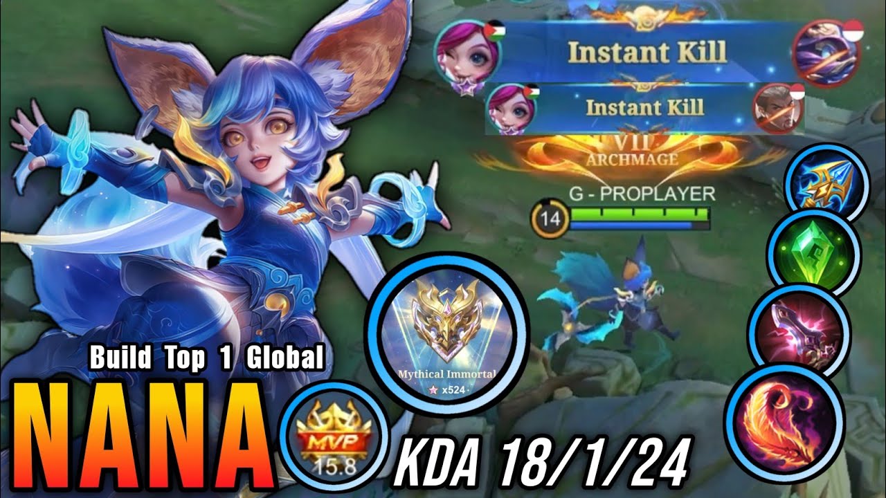 520+ STARS?! Instant Kill Build Nana Insane 18 Kills & 24 Assist!! - Build Top 1 Global Nana ~ MLBB background