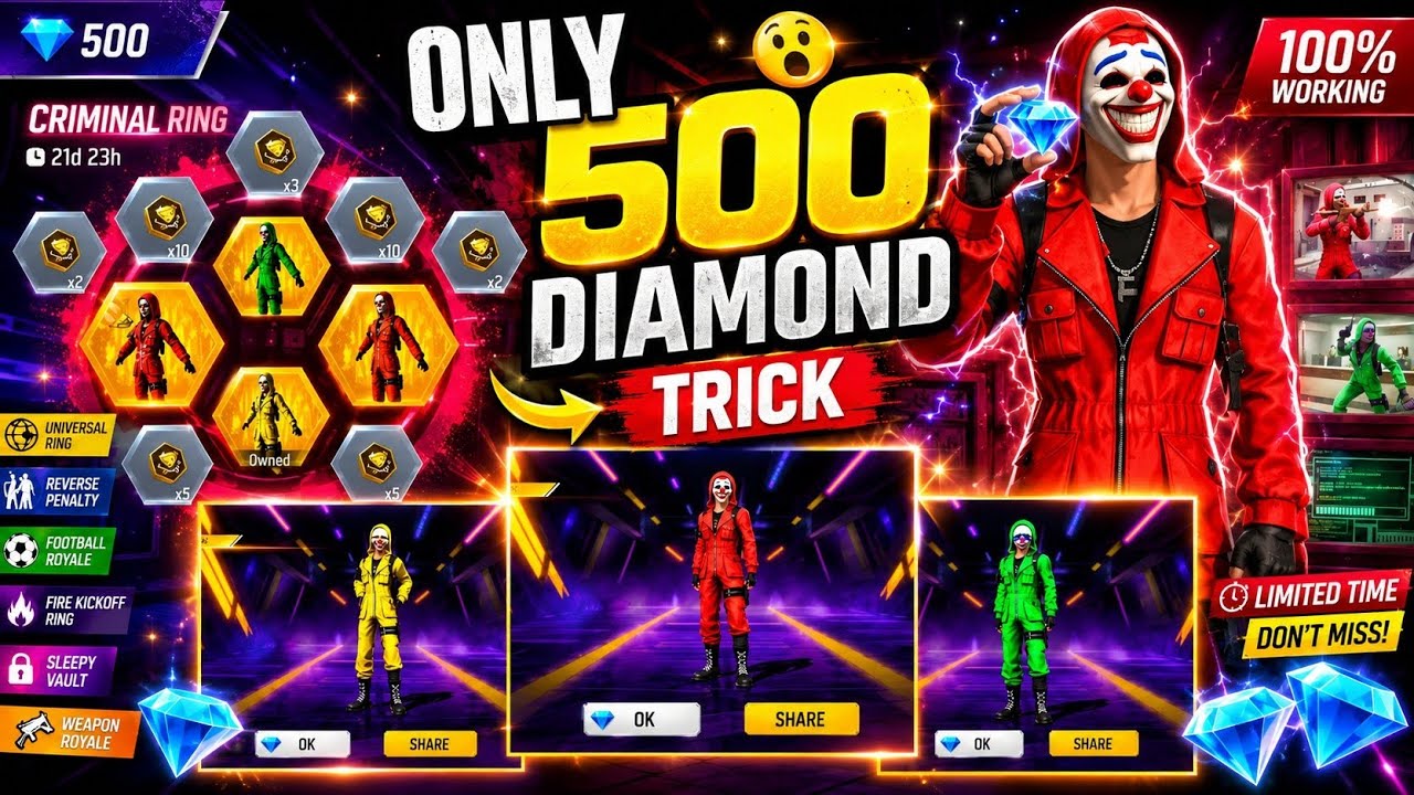 CRIMINAL RING EVENT FREE FIRE | CRIMINAL BUNDLE REMOVED | UNIVERSAL TOKEN | FREE FIRE NEW EVENT