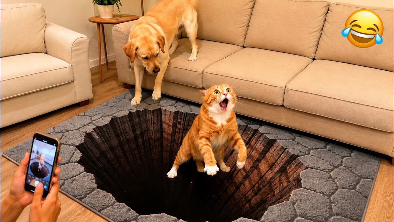Cat vs. 3D Carpet Prank 😂 #catvsdog #funnycat #funnydog #cat #dog #funny