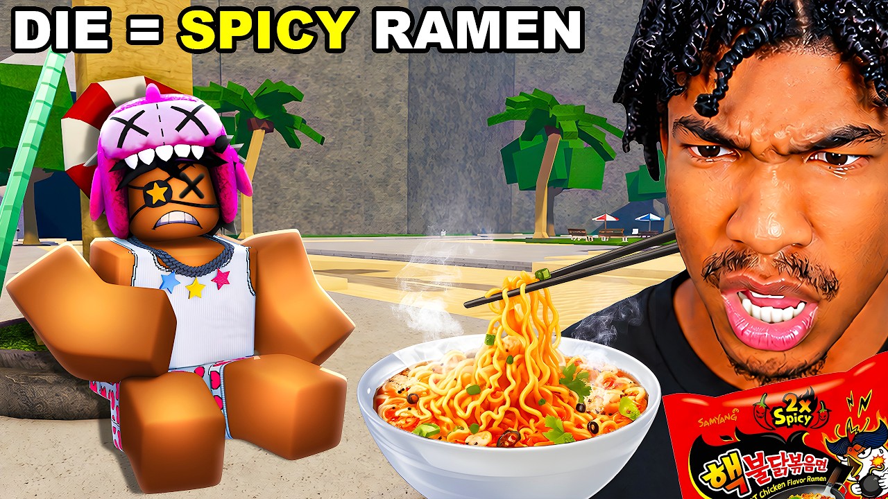 if i DIE i eat SPICY NOODLES in Roblox!