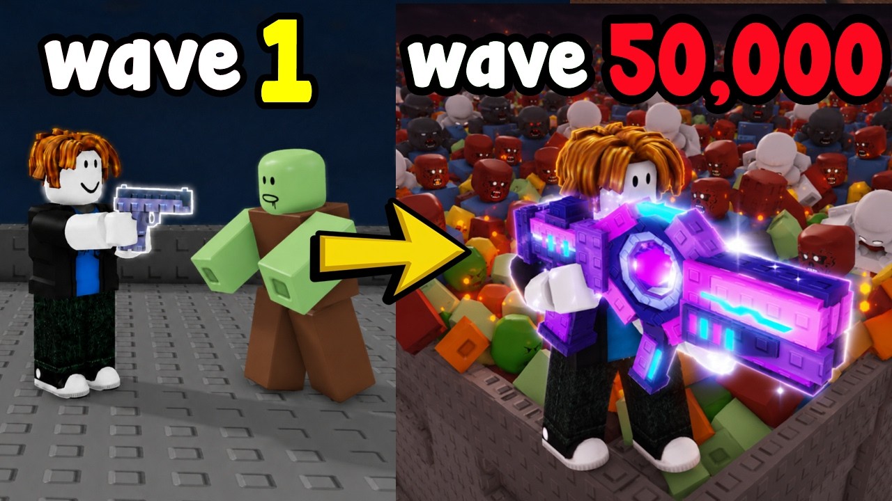 I Started Over And Reached Wave 50,000 In Roblox Survive Zombie Arena!