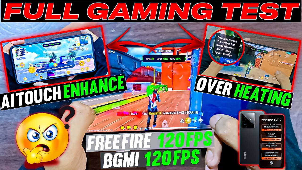 REALME GT 7 GAMING TEST π₯ BGMI + FREE FIRE 120FPS | OVER HEATING , FPS DROP AND PERFORMANCE TEST β οΈ