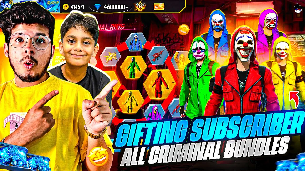 free fire 9 years old subscriber 😨| Gifting him 10,000 Diamonds 🥰& rare Criminal bundle - Garena ff