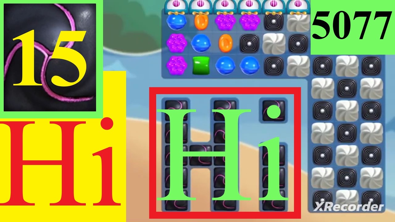 Candy Crush Saga Level #5077 looks like Hi 15 shells 3 stars no booster double color bomb combo x2!