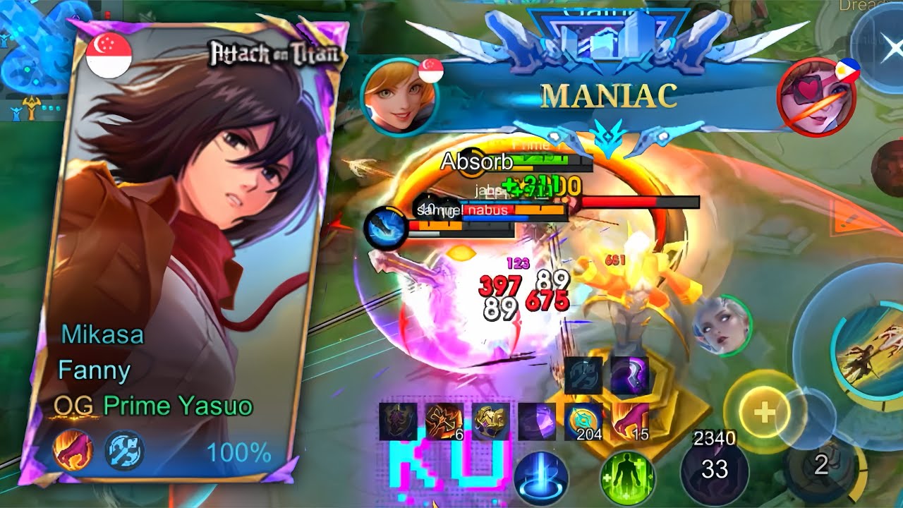 SOLO TOWER DIVE MANIAC?! MIKASA FANNY GAMEPLAY | MLBB