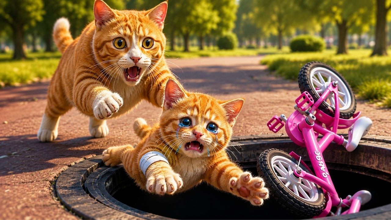 Cute Mama Cat Trims Fur on the Farm to Make a Tiger Hat for Kittens