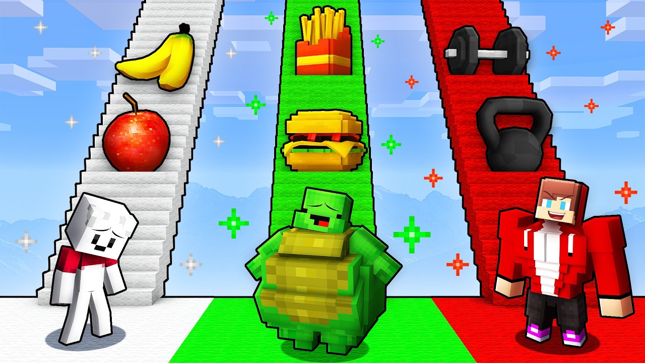 Mikey vs JJ vs Carrie FAT vs STRONG Stairs Battle (Maizen Minecraft) background