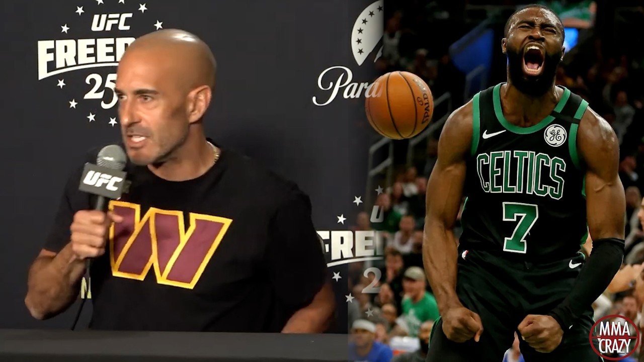 Jon Anik reacts to Celtics Jaylen Brown wanting to fight in the UFC background