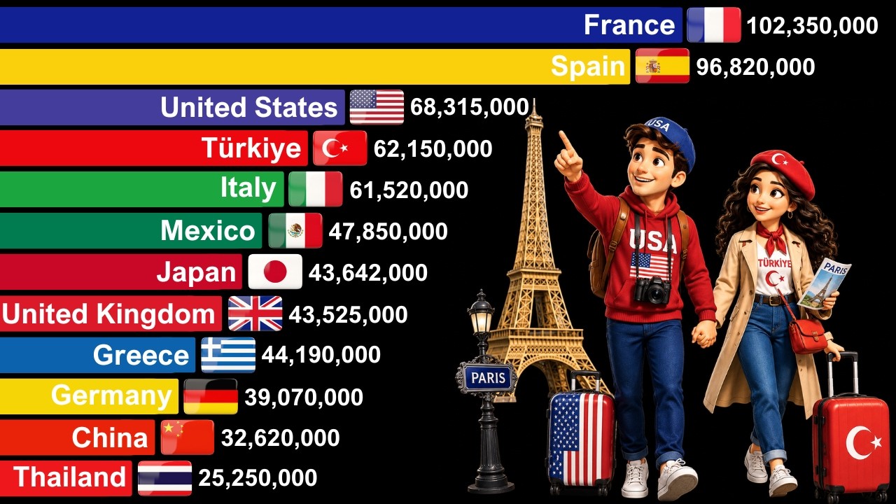Most Visited Countries by Tourism in the World 1995 - 2026