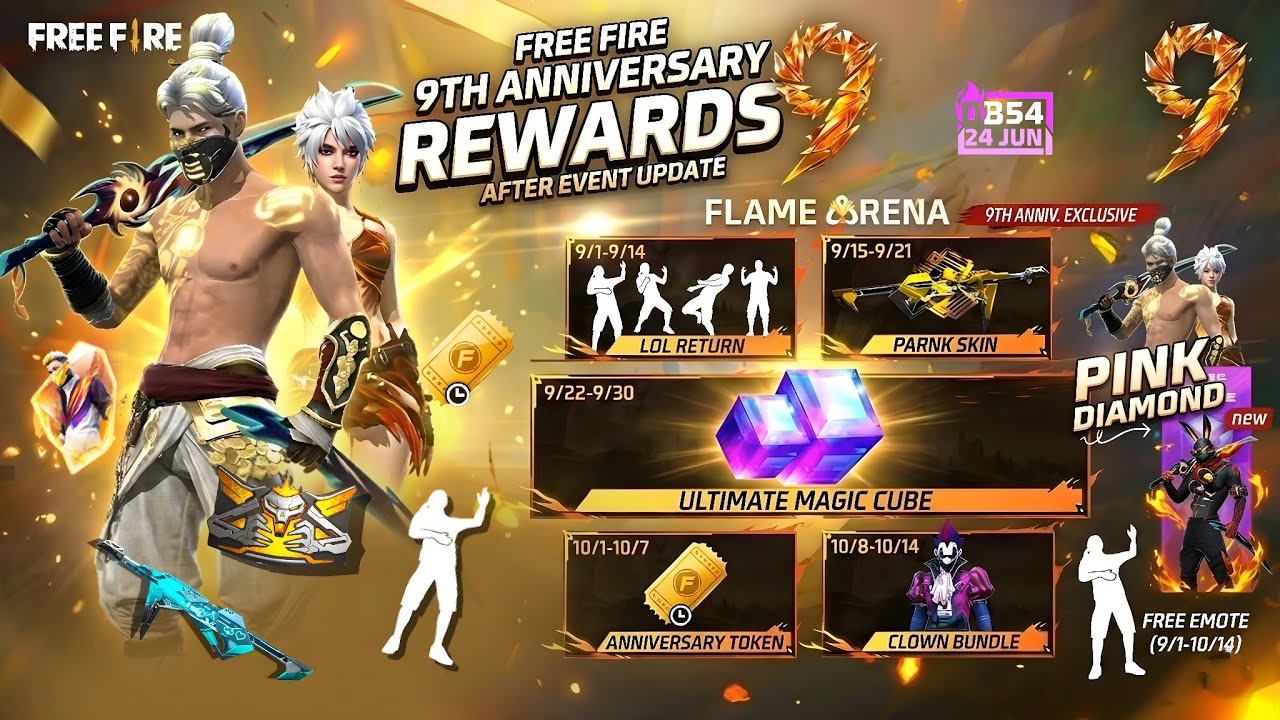 Ob54 Update 💥 9th Anniversary Free Fire 🤯🥳| lol emote | free fire new event | new event free fire background