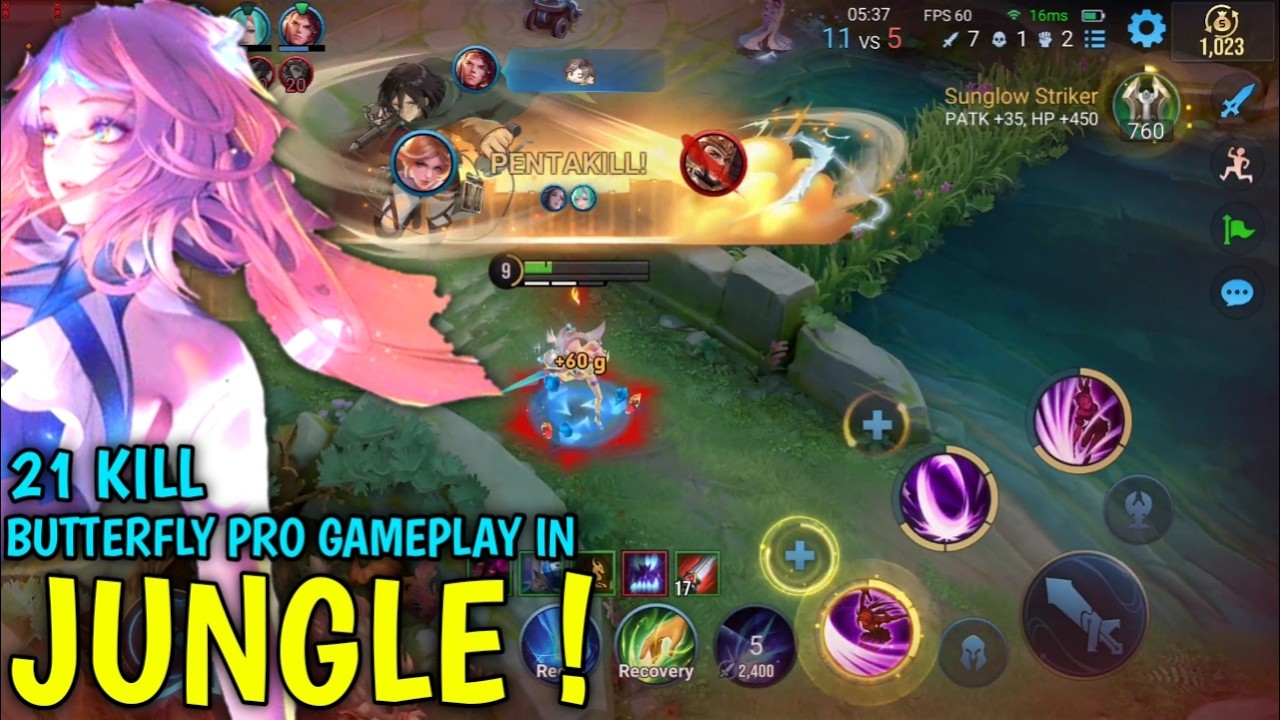 21 KILL Top Asia 5% Butterfly PRO Gameplay | Penta Kill Butterfly In Jungle - Honor Of Kings