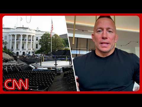 Georges St-Pierre reacts to UFC cage at White House background