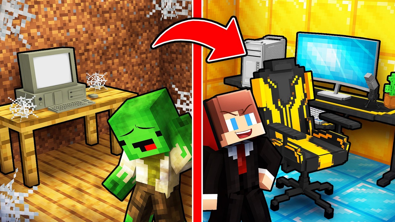 Mikey and JJ: from POOR to RICH Room Upgrade (Maizen Minecraft) background