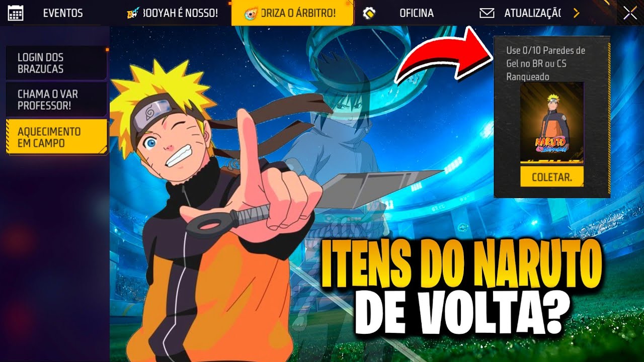 URGENTE! PARCERIA COM NARUTO DE VOLTA NO FREE FIRE? E JOGUEI NO LOBBY DA ATUALIZAÇÃO