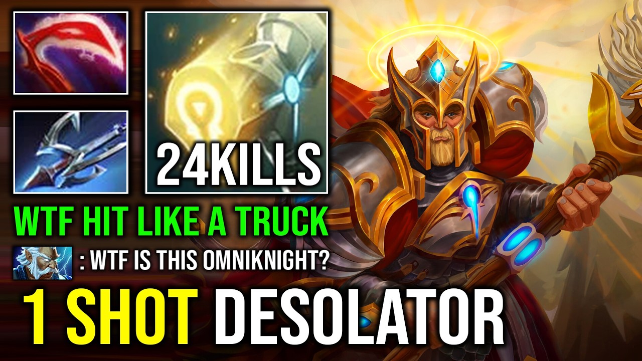 WTF 1 Shot Desolator Hammer 1v5 Solo Mid Omniknight Pure Hammer Hit Like a Truck Dota 2