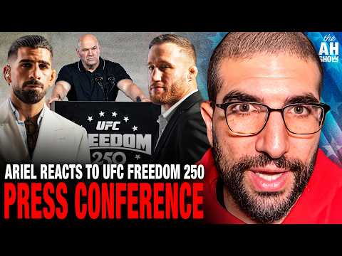 Ilia Topuria SHOVES Justin Gaethje at UFC White House Presser; Ariel Helwani Reacts background