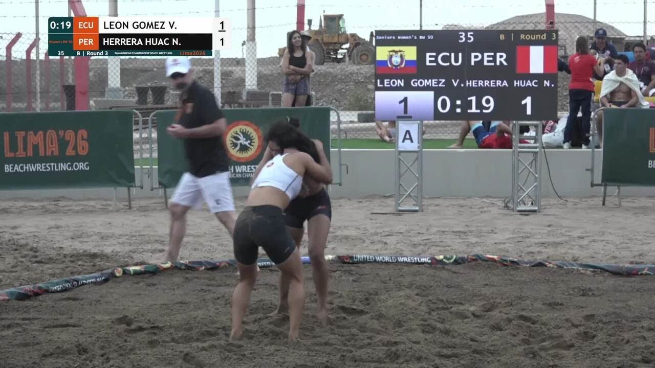 Vicky Geraldine LEON GOMEZ (ECU) vs. Nathaly Marilu HERRERA HUACRE (PER) • B | Round 3 • Women's BW background