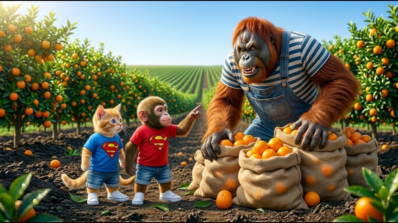 ๐ Monkey Farmer and Tiny JCB Cat Catch a Giant Orangutan Stealing Their Biggest Orange Harvest! ๐ฑ๏ฟฝ