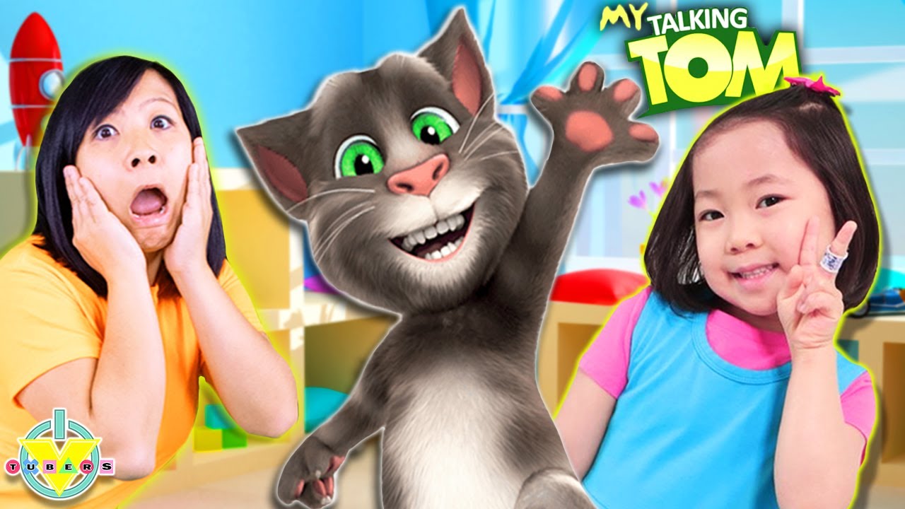 WE PLAY MY TALKING CAT TOM!! Let's Play with Kate & Mommy! background