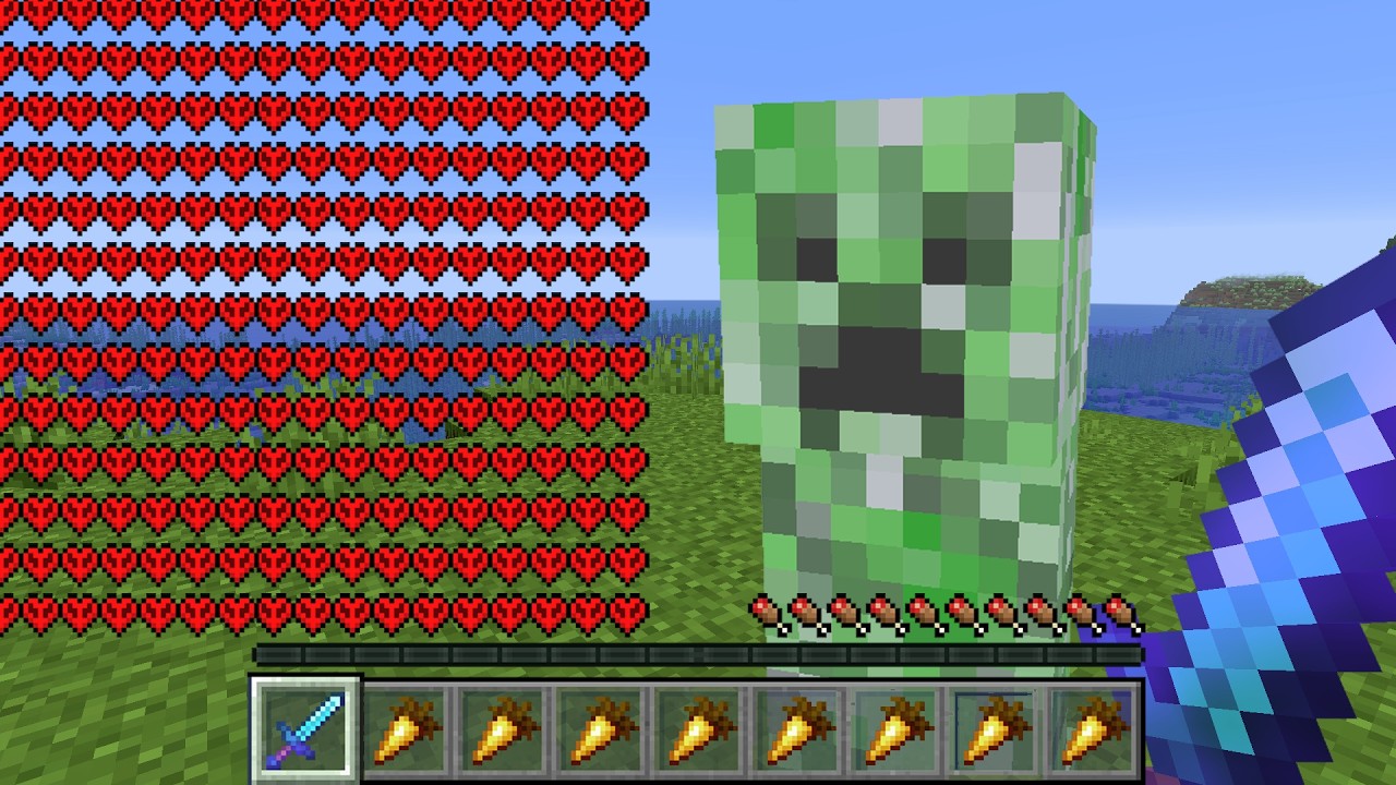 Minecraft 吃食物會無限成長『血量和擊退力』的極限生存,多到會讓遊戲壞掉