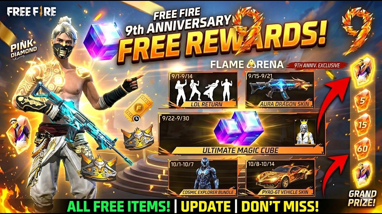 Ob54 Update 💥 9th Anniversary Free Fire 🤯🥳| lol emote | free fire new event | new event free fire background